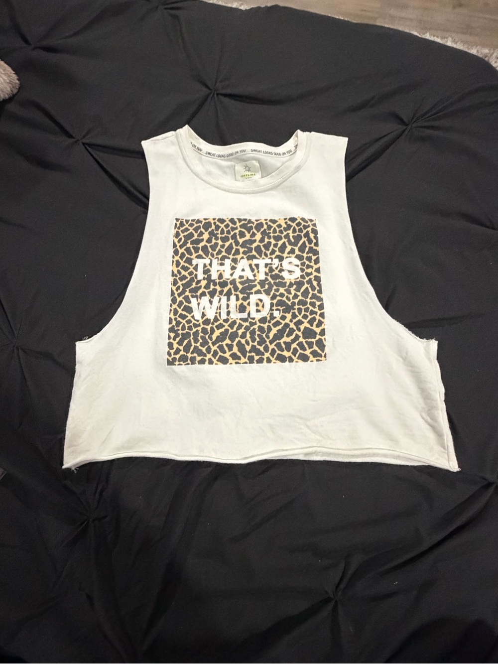 aerie White Crop Tank with Leopard Graphic